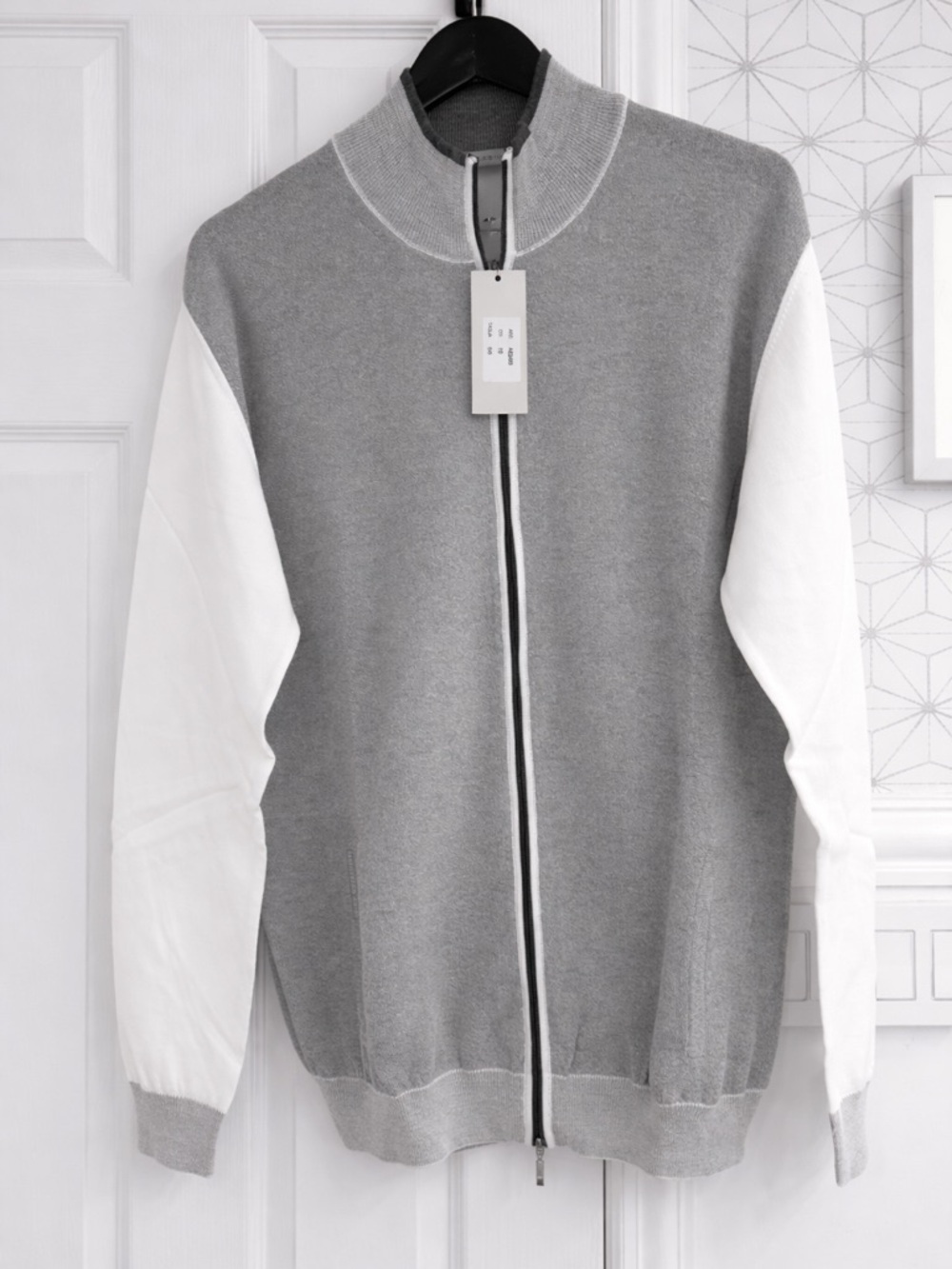 Codice Italy 100% Cotton Gray White Zip-Up Knit Jacket XL 2XL Size 56 NWT